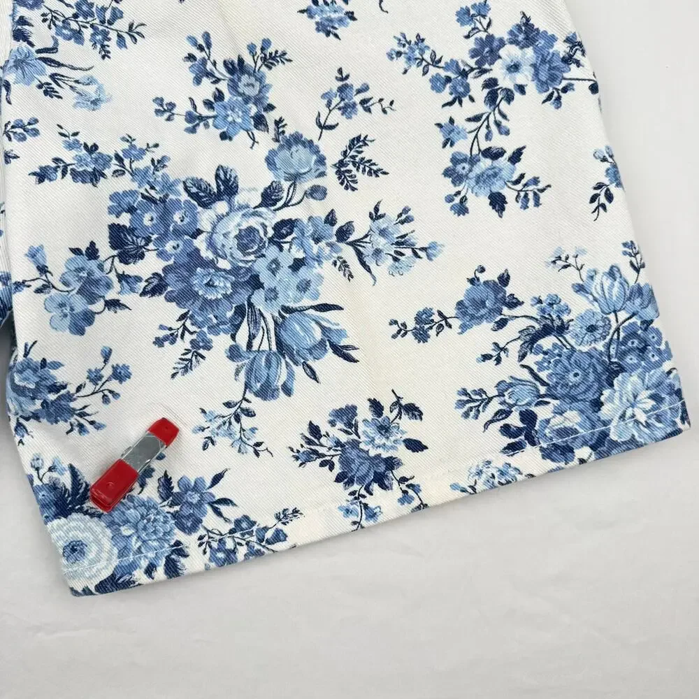 Vintage Zena II Floral Print White Denim Shorts Made in USA High Rise Size 8 NWT
